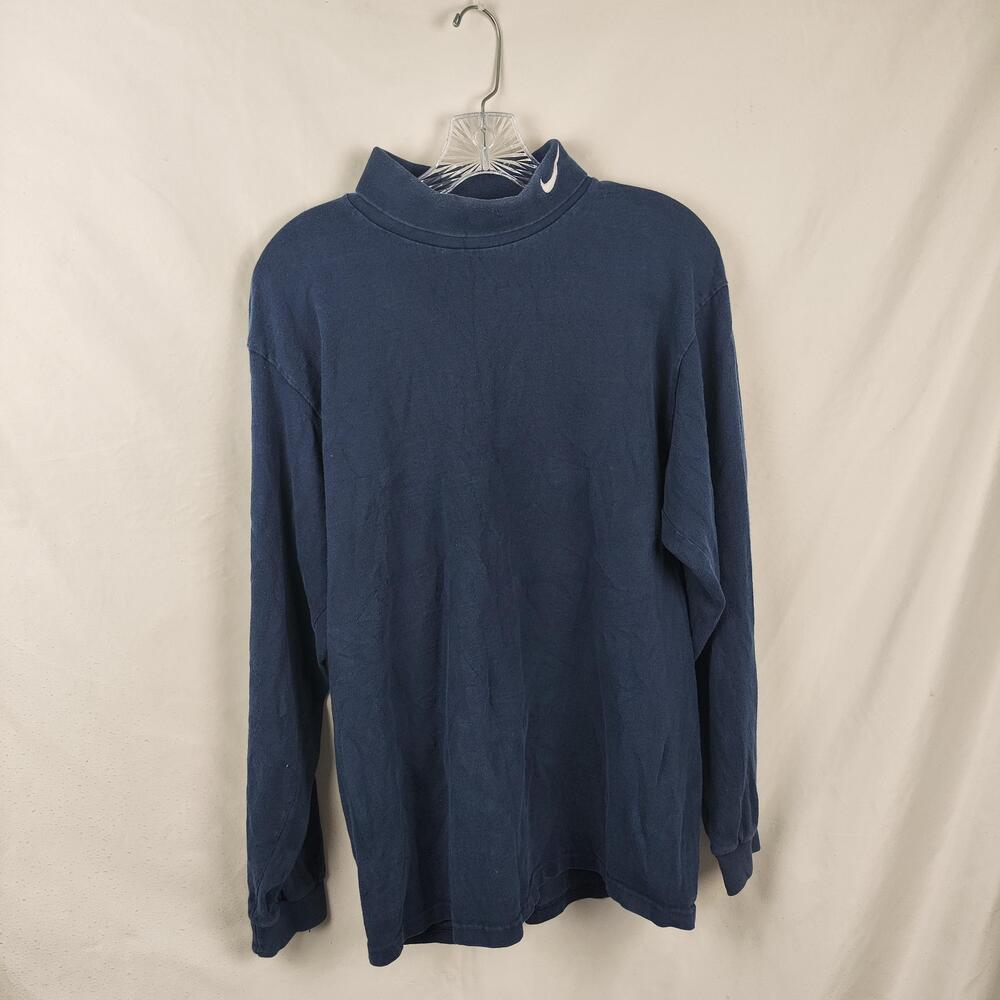 Vintage Nike Long Sleeve Shirt Mens Medium Blue Mock Neck Swoosh Made USA